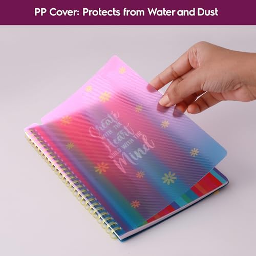 Image of DOODLE A5 Notebook with Soft Spiral Wiro, Elastic Band Closure & Pen Holder | Beautifully Printed PP Cover | 160 Pages of Premium Ruled Paper | Perfect for School, College & Office Use - Heart & Mind