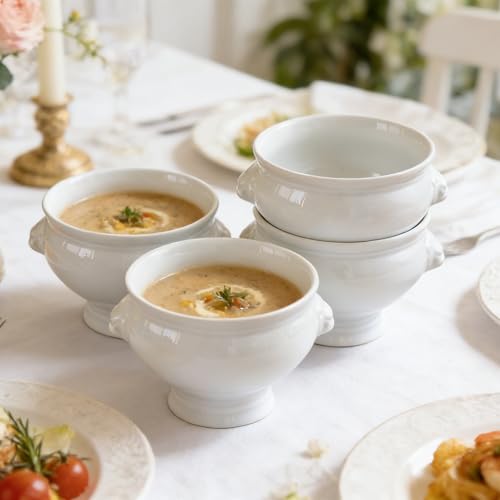 Image of Cinf Lion Head Ceramic Bowls Set of 4, 20 oz Soup & Cereal Bowls