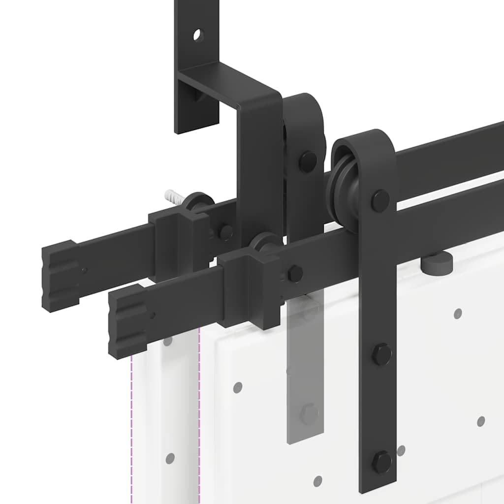 Juego de herrajes para puerta corredera de 152,5 cm de acero con recubrimiento en polvo negro con tope de puerta y ruedas, soporte de derivación para puerta de granero, carga máxima de 80 kg