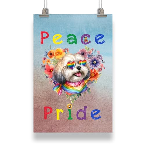 Ninety3POD Peace Love Pride Havanese with Rainbow Sunglasses LGBT LGBTQ+ Portrait Poster Havanese Dog Lover Gifts Idea Wall Art Home Decor - 004