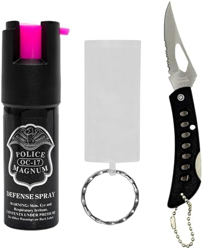 Police Magnum Mini Pepper Spray Self Defense Safety Tool- Tactical Strong Built-in Keyring Holder- Maximum Heat Strength OC- Made in The USA 1/2oz