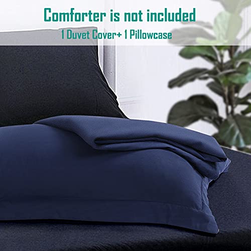 Tekamon All Season 2 Piece Duvet Cover Set, Super Soft Breathable 100% Brushed Microfiber Premium Bedding Set -1 Comforter Cover With Zipper Closure+1 Pillow Sham (Twin, Navy Blue) #TOP4