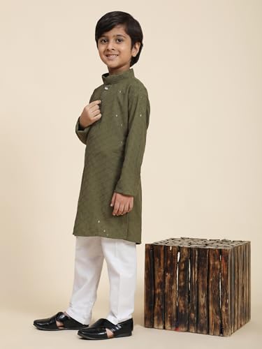 Image of Pro-Ethic Style Developer Men Silk Striped Father Son Matching Ethnic Wear Embroidery Mirror Work Kurta Pyjama Set |(Combo)B-117