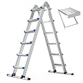 20.5FT Aluminum Foldabl Extension Ladder - Heavy-Duty A-Frame Adjustable Design for Home & Work, 330lbs Capacity, Retractable System with Safety Lock