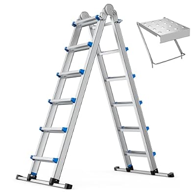 20.5FT Aluminum Foldabl Extension Ladder - Heavy-Duty A-Frame Adjustable Design for Home & Work, 330lbs Capacity, Retractable System with Safety Lock