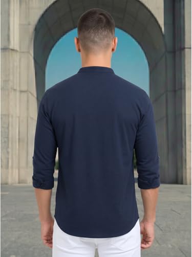 Image of DEELMO Combo of Men's Cotton Blend Solid Regular Fit Full Sleeve Short Kurta | Men's Trendy Short Kurta Pack of 2
