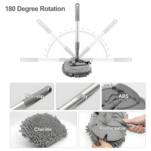 Image of Wishkey Car Wash Mop Cleaning Accessories Long Handle Car Duster Microfiber Brush with Detachable 101 CM Pole, All-in-One Cleaner for Car Exterior | Perfect for Car Cleaner