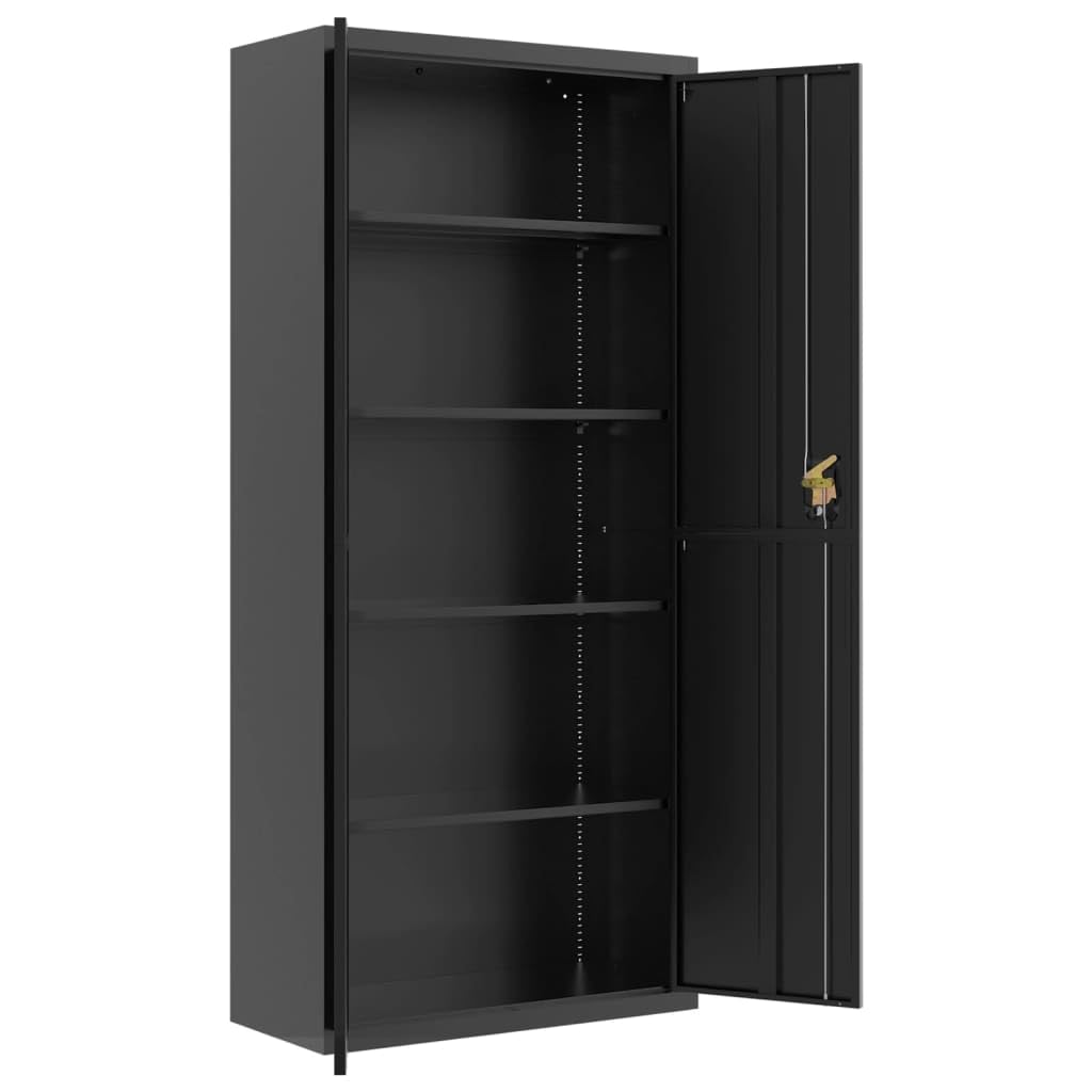Archivador alto acero negro 90 x 40 x 200 cm con cerradura oficina