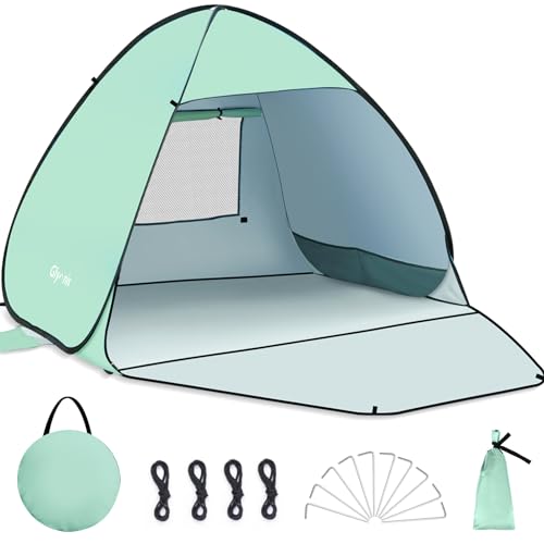 Glymnis Pop Up Beach Tent Small for 1-2 Person/Large for 3-4 Person, UV Protection Beach Sun Shelter with Zipper Porch, Portable Sun Shade Tent for Beach, Garden, Picnic