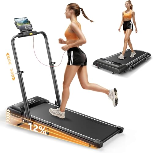 laufband für zuhause mit Neigung 5 IN 1 Walking Pad mit 12% Steigung 2.5HP Klappbar Laufband für Zuhause & Büro 2-LED-Anzeige Bis 136kg Belastbar Keine Installation