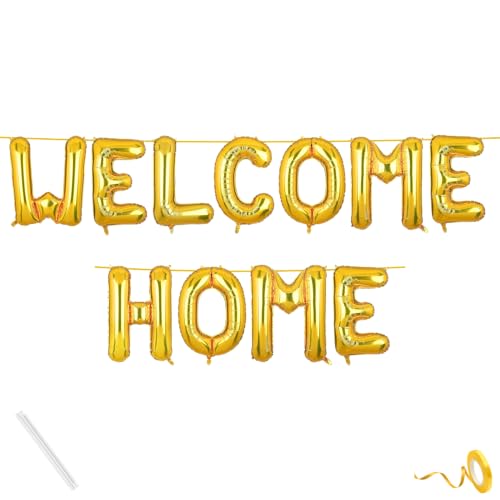 Image of Welcome Home Banner Gold for Baby Boy Girl Bride Airport Foil Balloon Decoration Decor Celebration Golden