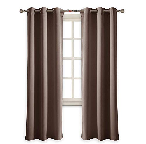Image of JUPON Kitchen Blackout Curtain Pack of 1 Piece with 3 Layers Weaving Technology & Solid Grommet Pattern /Thermal Insulated Draperies Energy Saving (W 44 inch x 36 inch L) Mocha