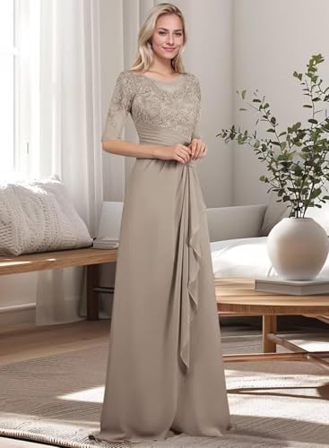 Sileb Mother of The Bride Dresses for Women Scoop Neck Lace Pleated Mother of The Bride Dress for Wedding Half Sleeve3