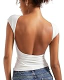 SUUKSESS Women Backless Sexy Going Out Crop Tops Double Lined Open Back Y2k Basic Tee Shirts (Snow White, S)
