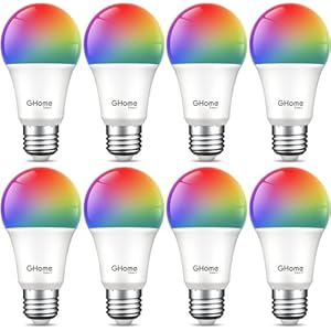 Ghome Smart Light Bulbs, A19 E26 Color Changing Led Bulb Works with Alexa, Google Home, App & Voice Control, 2.4Ghz WiFi Only, 800 Lumens,Dimmable RGB Warm White 2700K Smart Home Lighting Bulb, 8 Pack