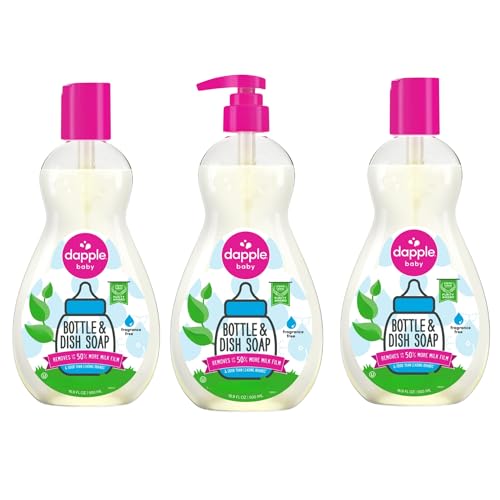 Image of Dapple Baby Fragrance Free Bottle & Dish Soap - (3 Pack) 16.9 fl oz - Cleans Baby Bottles, Sippy Cups, Pacifiers, Breast Pumps, & More - Gently Removes Milk Film & Odors - Includes 1 Pump