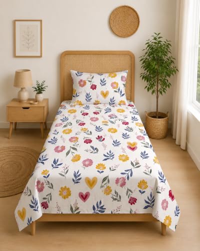 Image of DECORUM Glace Cotton Single Bedsheet with 1 Pillow Cover | Soft, Durable, Lightweight & Skin-Friendly Fabric| Suitable for Single /Diwan Bed Size