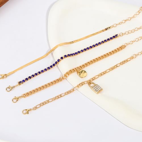 Image of Layered Butterfly Anklet For Women Charms Butterfly Gold Silver Rhinestone Cuban Anklets Adjustable Anklet For Summer Beach (silver)