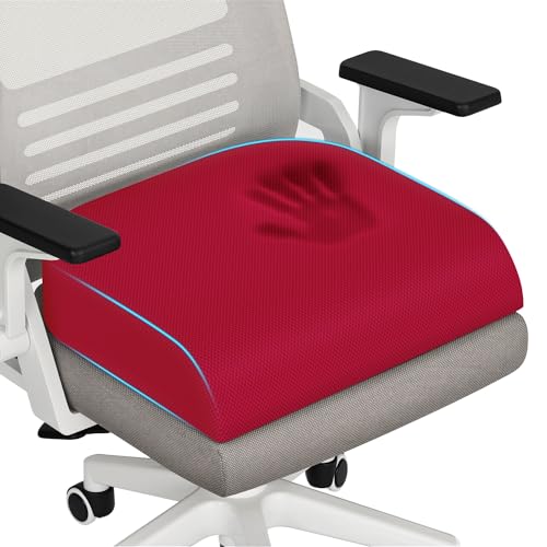 TranquilRelax Memory Foam Seat Cushion for Office Chair, 3-Inch, Red