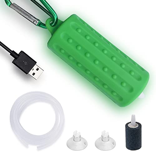 Aquarium USB Air Pump Ultra Quiet Nano Air Pump for Fish Tank with Hanging Buckle (Green)