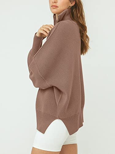ANRABESS Women's Oversized Fashion Long Sleeve Quarter Zip Baggy Loose Slouchy Sweater Pullover Tops 2025 Fall Outfits3