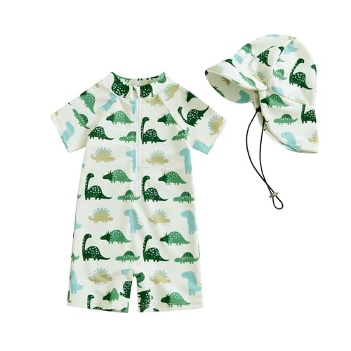 Image of Socutebabe Toddler Infant Baby Boys Swimsuit Kids Rash Guard One Piece Newborn Zipper Bathing Suit Swimwear with Hat