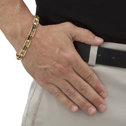 Palm Beach Jewelry Men's Gold Ion-Plated Stainless Steel and Black Enamel Link Bracelet 8-inch3