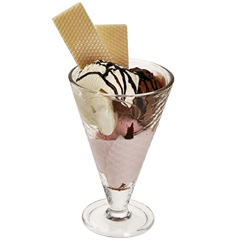 MamboCat 6er Set Copa Helado Eisbecher mit Fuß aus Glas I Klar I 340 ml I mit Waffel-Relief I konische Dessert-Schälchen, Eisgläser, Früchtebecher I für Vorspeisen, Cocktails, Eiscreme & Desserts