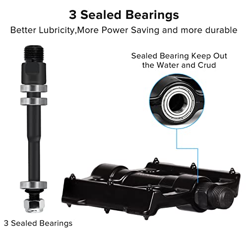 NUWAB Premium Bike Pedals, 3 Sealed Bearings Bicycle Pedals, 9/16inch Threads of Bike Flat Pedal, Aluminum Alloy Bicycle Cycling Pedals, Come With Installation Wrench