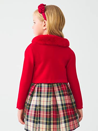 Abel & Lula Faux Fur Collar Cardigan for Girls Red2