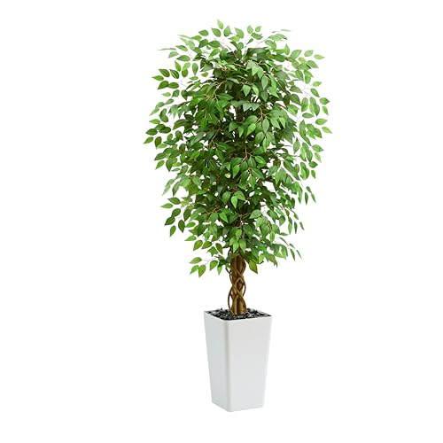 TXABL Kunstpflanze Ficusbaum 150cm wie echt Künstliche Pflanzen Groß Ficus Plastik Pflanzen, Ficus Benjamini Fake Plant für Büro, Zuhause, Innen- und Außendekoration, Wohnzimmer, Schlafzimmer, Garten