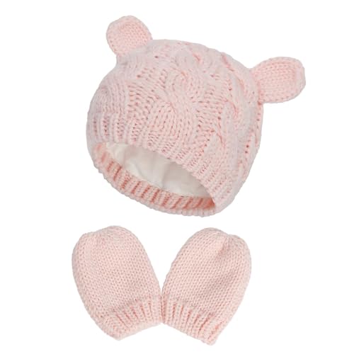 Image of Unisex Baby Toddler Hat and Mitten Set Winter Knitted Thick Warm Beanie Cap Gloves for Infant Boys Girls