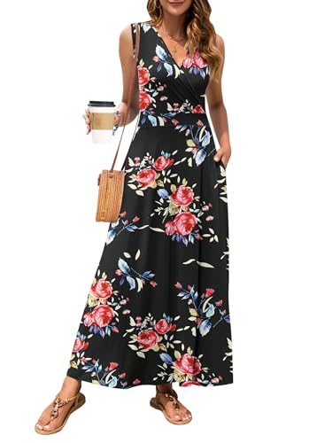 Image of MISFAY Women Maxi Dress Sleeveless Wrap V Neck Summer Boho Casual