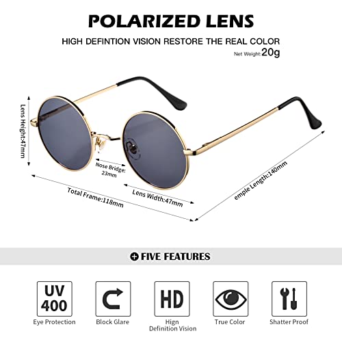 Pro Acme Small Round Polarized Sunglasses for Men Women Circle Retro Shades Metal Hippie Sunglasses UV4004