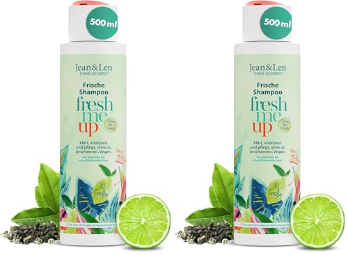Jean & Len Frische Shampoo Grüner Tee & Limette, für normales bis schnell fettendes Haar, schützt vor Feuchtigkeitsverlust, ausgleichende Pflege, ohne Silikone & Parabane, vegan, 500 ml
