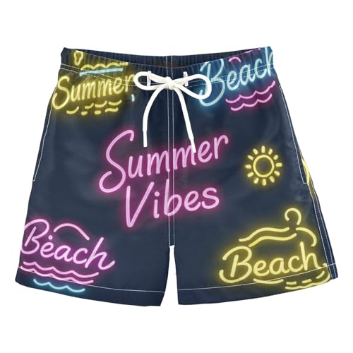 Sun Neon Summer Vibes Beach Inseam Board Shorts Youth Teen Stretch Swim Shorts Drawstring Double Layer Beachwear 2T
