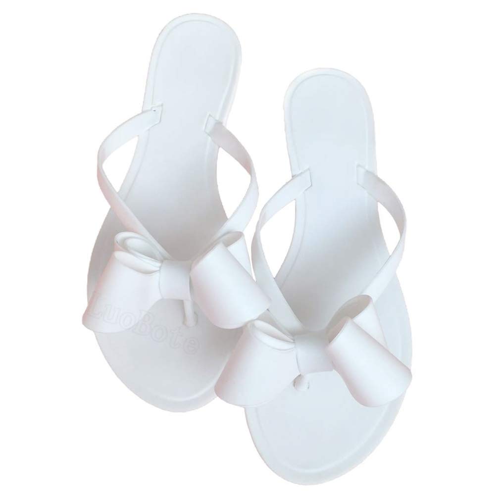 Women Flip-Flops Flat Sandals Jelly Bow Beach Flat Rivets Rain Cute Dressy Summer Sandals