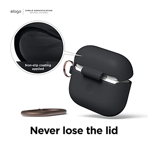 Image of elago Silicone Case Compatible For Headphones AirPods 3 Case Cover - Karabiner Included, Supports Wireless Charging, Shock Resistant, Easily Cleaned, Full Protection (Black)