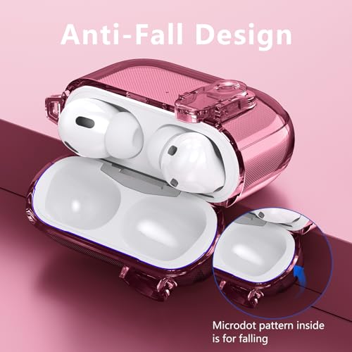 Image of (with Lock) Clear Case Compatible for Cute Apple Airpods Pro1 /2 Cases with Bling Keychain, VISOOM TPU Transparency Air pods Pro 1st 2nd Generation Earbuds Bling Keychain for iPod Pro2 1,Burgundy