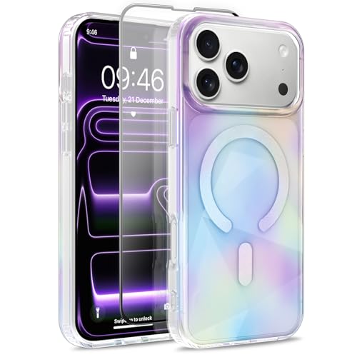 Image of Magnetic Case for iPhone 17 Pro Max [Compatible with Magsafe] [Anti-Yellowing] [1 Screen Protector] Shockproof Slim Iridescent Sparkly Case for iPhone 17 Pro Max 6.9 inch 2025, Purple