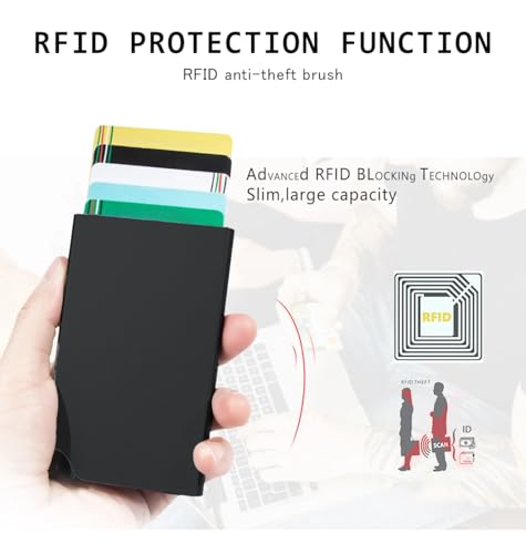 Image of VOGARD Slim RFID Card Holder for Men & Women | Metal Minimalist Wallet | Holds Up to 8 Cards | Lightweight Secure Card Case (Black)