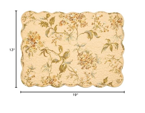 Image of Audrey Green Leaves & Yellow Flowers Vintage 100% Placemats 13 inch x 19 inch
