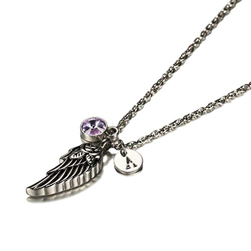 Aooaz Colgantes para Hombre Acero Inoxidable ala De Ángel con 26 Letras Y 12 Circonitas Cúbicas De Piedra De Nacimiento Colgante Cenizas Difunto Colgante June T
