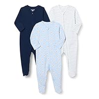Amazon Essentials Unisex Baby Schlaf- und Spielanzug mit Fuß, 3er-Pack, Koala/Marineblau/Streifen, 0-3 Monate