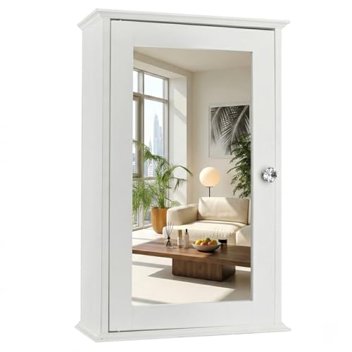 Bonnlo White Mirrored Medicine Cabinet - Wall Mounted Bathroom Storage Organizer with Single Door, 2...