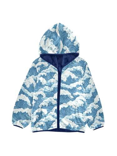 Sea Waves Spray Girls Fleece Jacket Girls Fall Jacket Boys Coats Zip Up Hoodie Children Sherpa Warm Outerwear 2-10T
