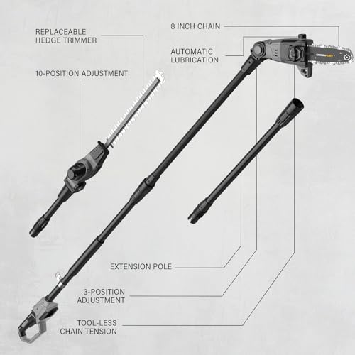 2-in-1 Cordless Pole Saw & Hedge Trimmer Compatible with Dewalt 20V Max Battery, 18" Dual-Action Blade & 8" Pole Saw Attachment, Sectional Extension Pole Up to 16 FT, Tree Trimmer (Tool Only)
