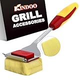 Grill Brush Bristle Free for Outdoor Grill, Steam Grill Cleaning Brush Replaceable BBQ Cleaner Brush Head,Extended Handle, Safe Grill Brush with Scraper for Cast Iron Stainless-Steel Grates, Red