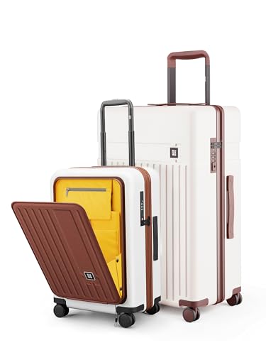 Image of EUME Cabin Pro & Classic Luggage Set (57cm Cabin + 75cm Check-in) Polycarbonate (PC) Trolley Bags with Laptop Sleeve, 8 SilentRun Hinomoto Wheels, Mocha White