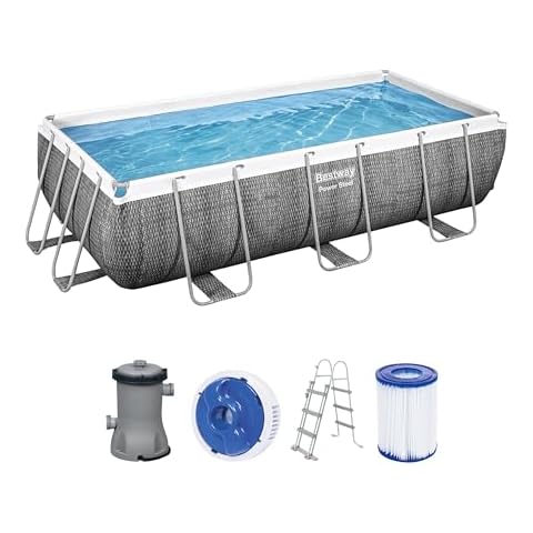 Bestway Power Steel Frame 404 x 201 x 100 cm Rattan Effect Slate Square Pool Set Cover